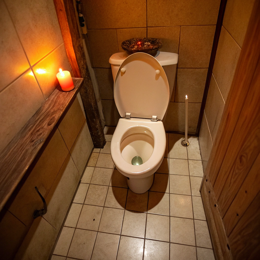 A candle in a bathroom