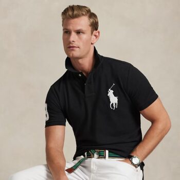 Young man in black Ralph Lauren polo shirt