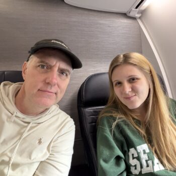Chance McClain and his daughter on a plane